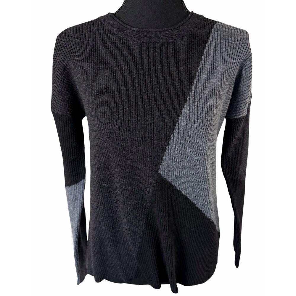 Smartwool Women's Colorblock Ribbed Sweater Medium Gray Black Merino Wool Blend